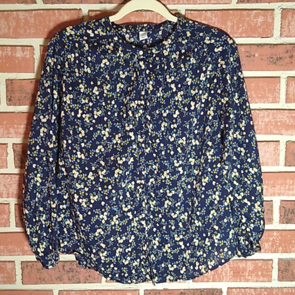 Navy floral old navy long sleeve blouse